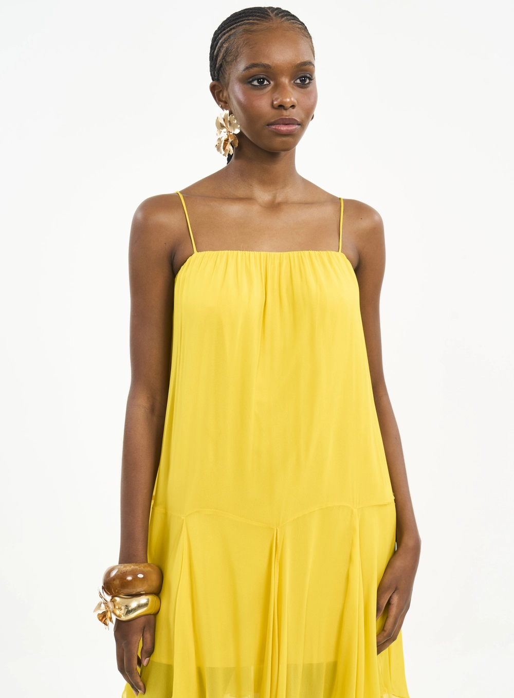 Vestido Curto Com Alças E Pontas Amarelo