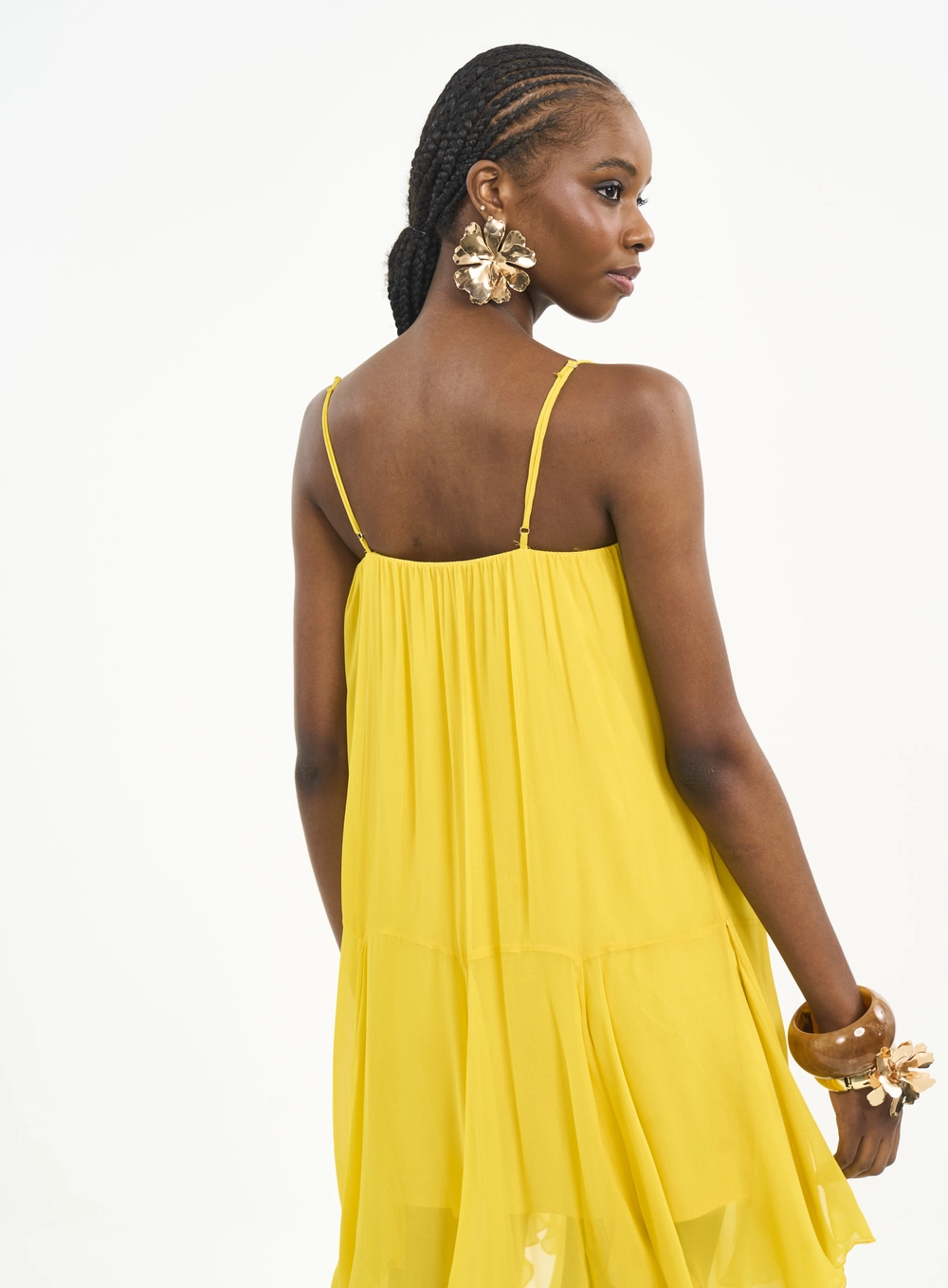 Vestido Curto Com Alças E Pontas Amarelo