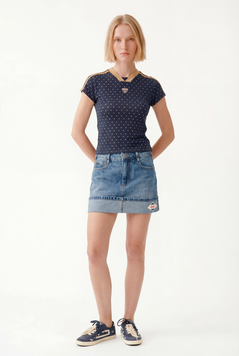 Camiseta Feminina Baby Look - Poá Navy Estampados 3
