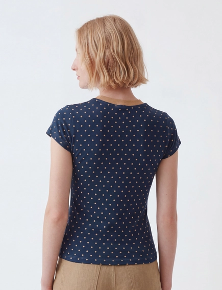 Camiseta Feminina Baby Look - Poá Navy
