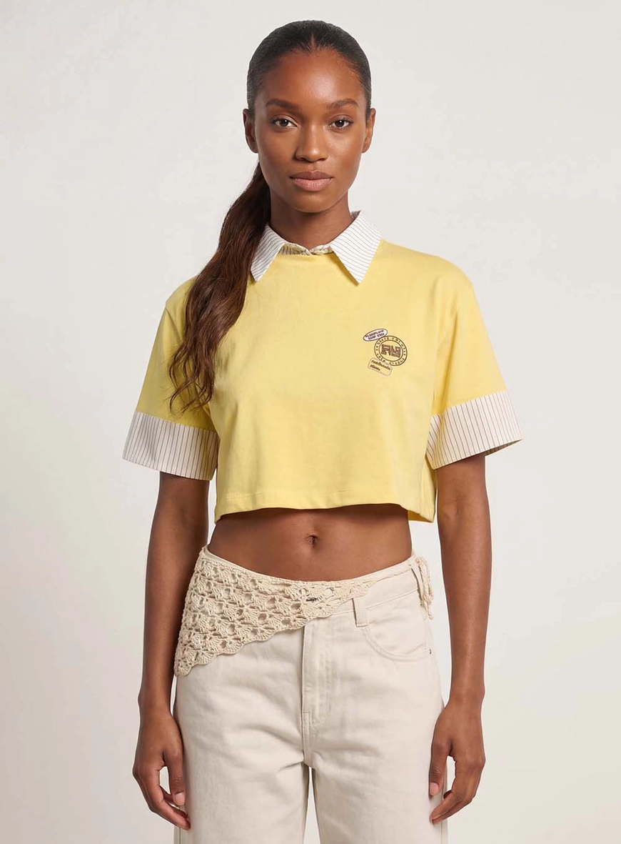 Camiseta Feminina Box Com Detalhe Listrado Amarelo 1