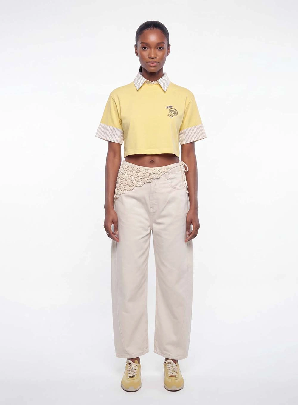 Camiseta Feminina Box Com Detalhe Listrado Amarelo 4