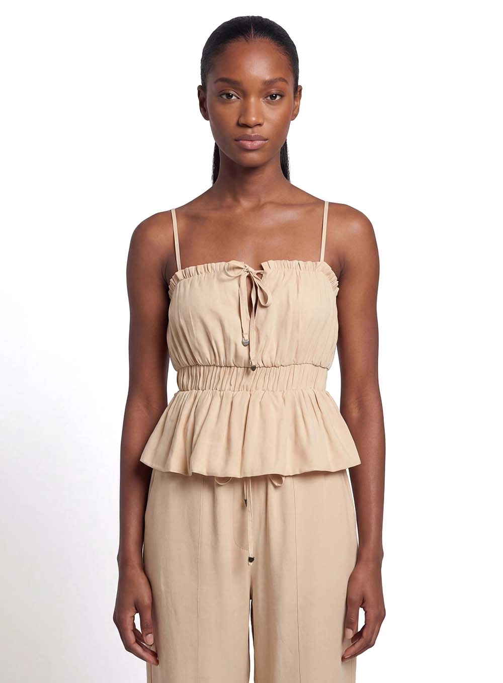 Blusa Balonê Com Franzido Bege 1