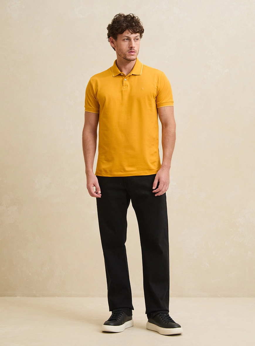 Polo Masculina Muscle Com Frisos Amarelo