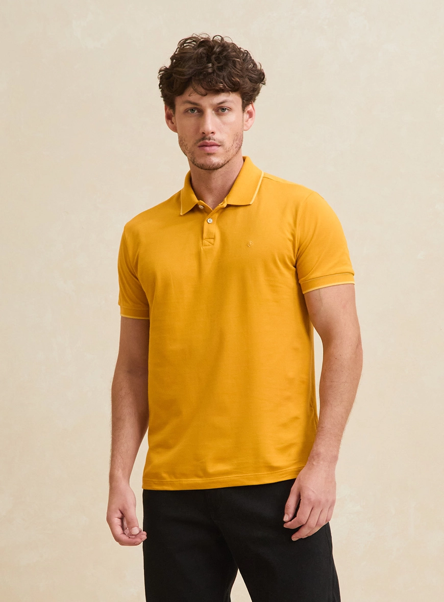 Polo Masculina Muscle Com Frisos Amarelo