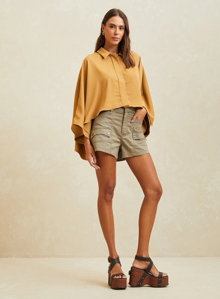 Camisa Alfaiataria Feminina Ampla Bege