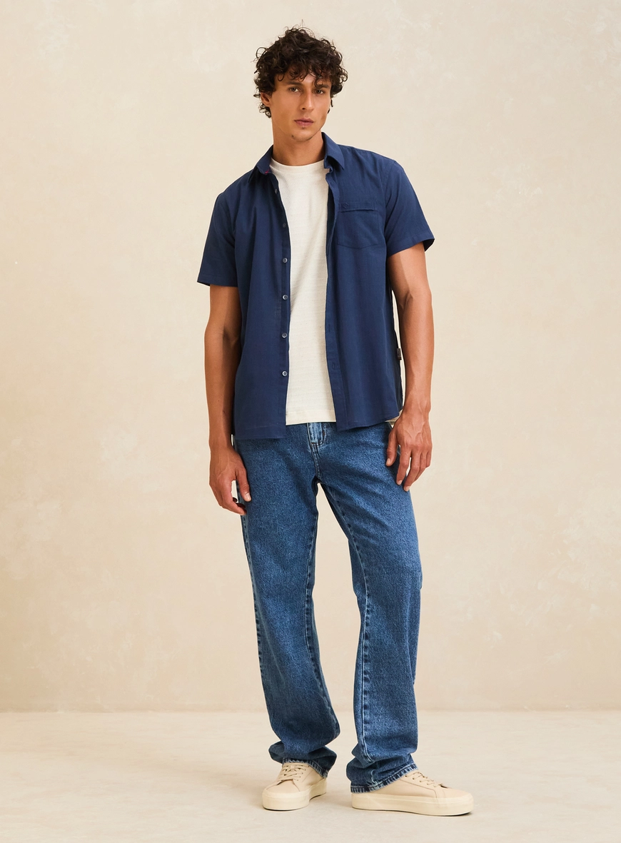 Camisa Masculina Relax Manga Curta Azul 1