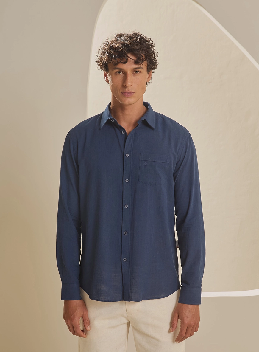 Camisa Masculina Relax Manga Longa Azul