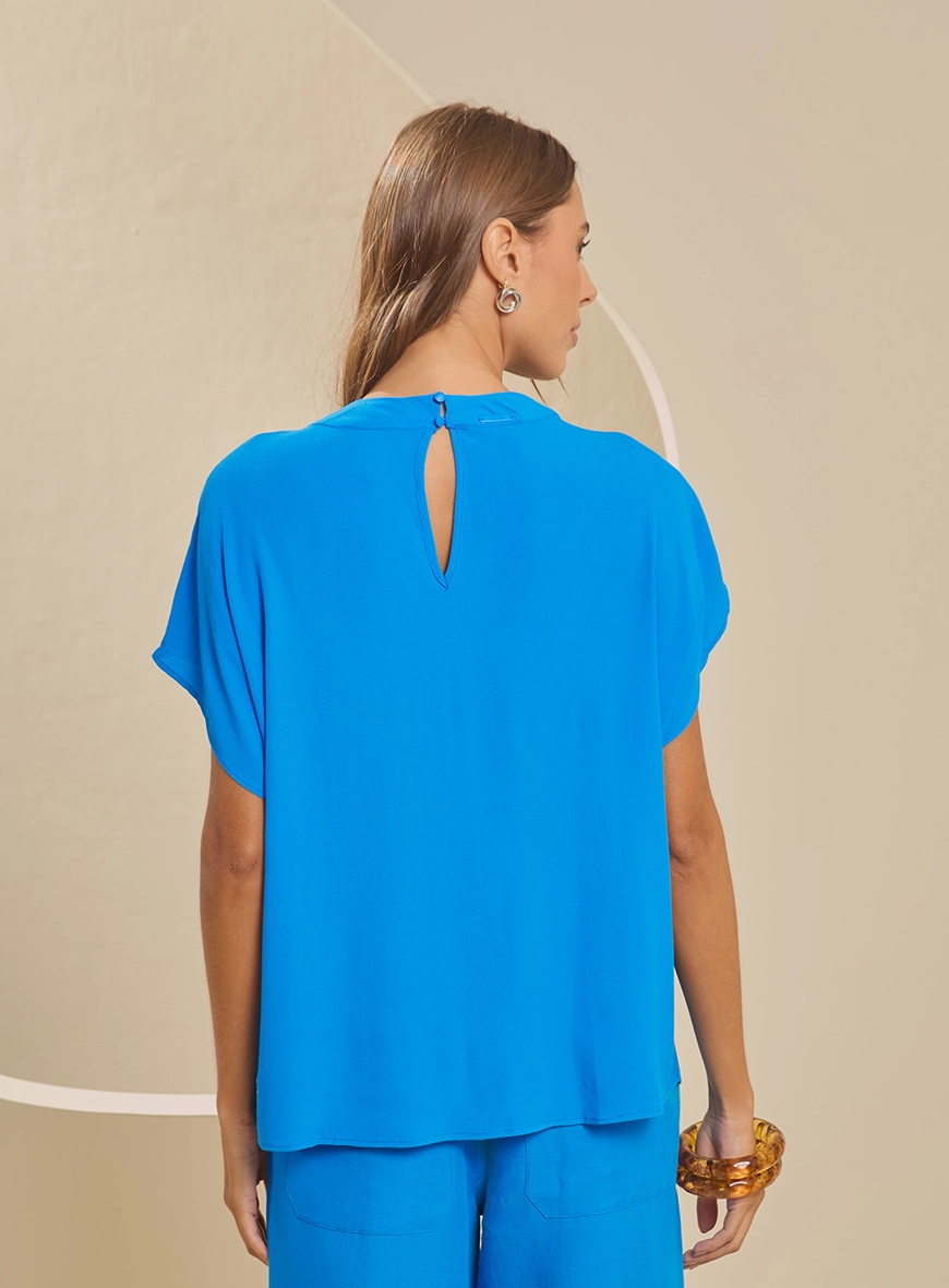 Blusa Reta Manga Japonesa Azul