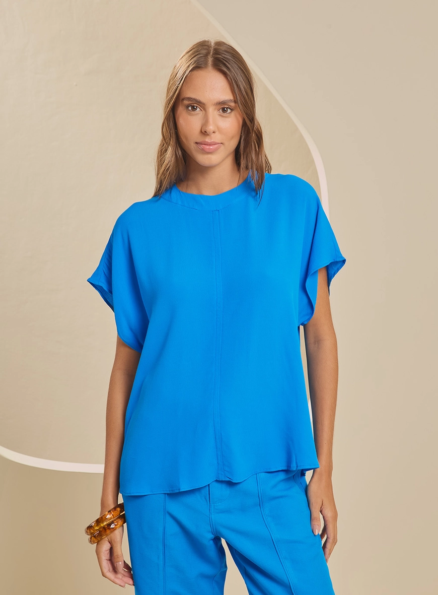 Blusa Reta Manga Japonesa Azul