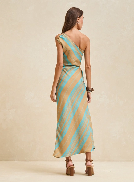 Vestido Midi Enviesada Ombro Só Estampado