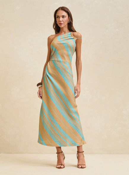 Vestido Midi Enviesada Ombro Só Estampado