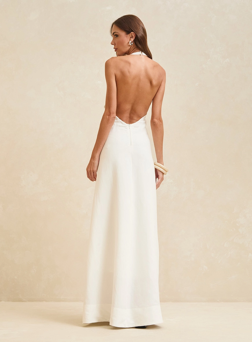 Vestido Longo Frente Única Com Bolsos Off Shell