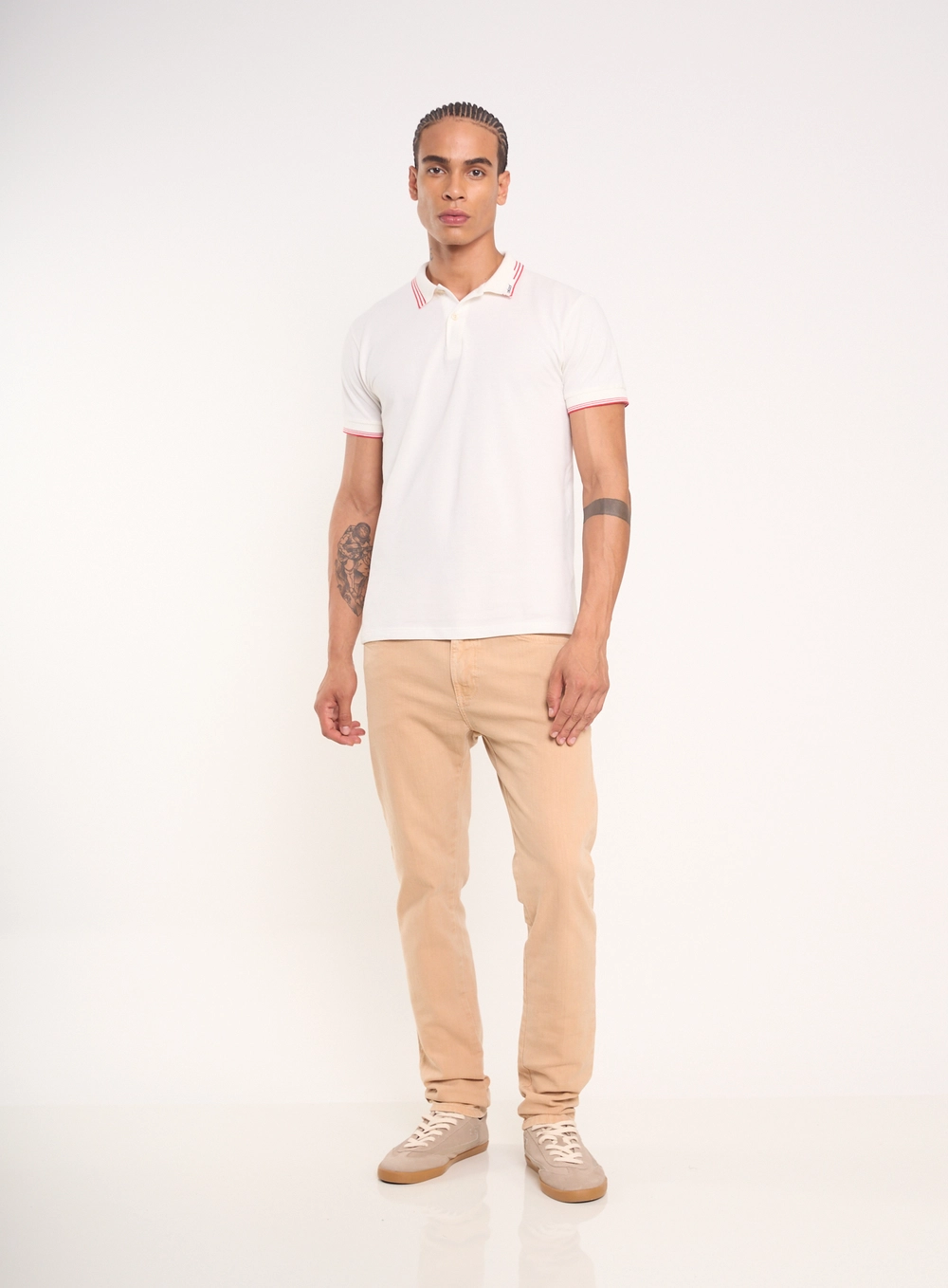 Calça Masculina Reta Com Bolsos Bege