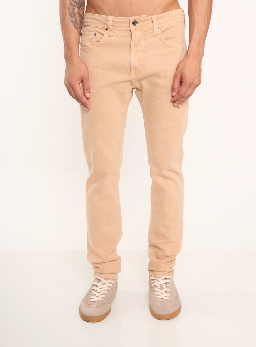 Calça Masculina Reta Com Bolsos Bege