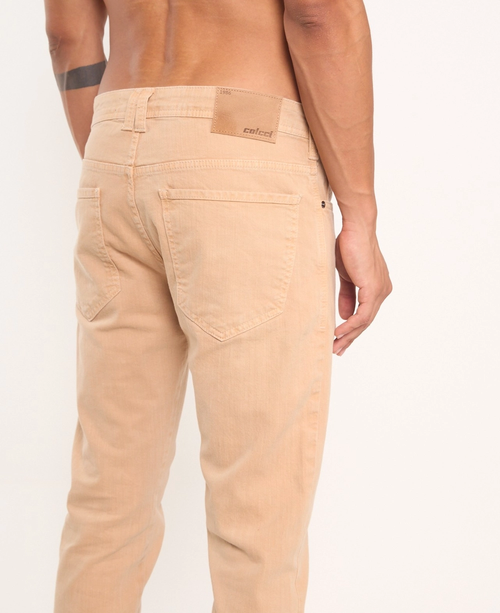 Calça Masculina Reta Com Bolsos Bege