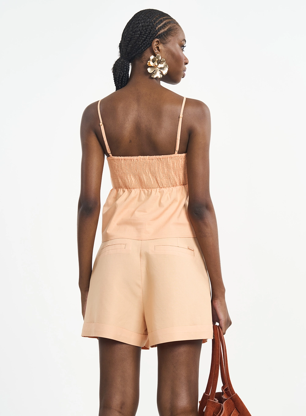 Blusa Peplum Corset Com Recorte Laranja