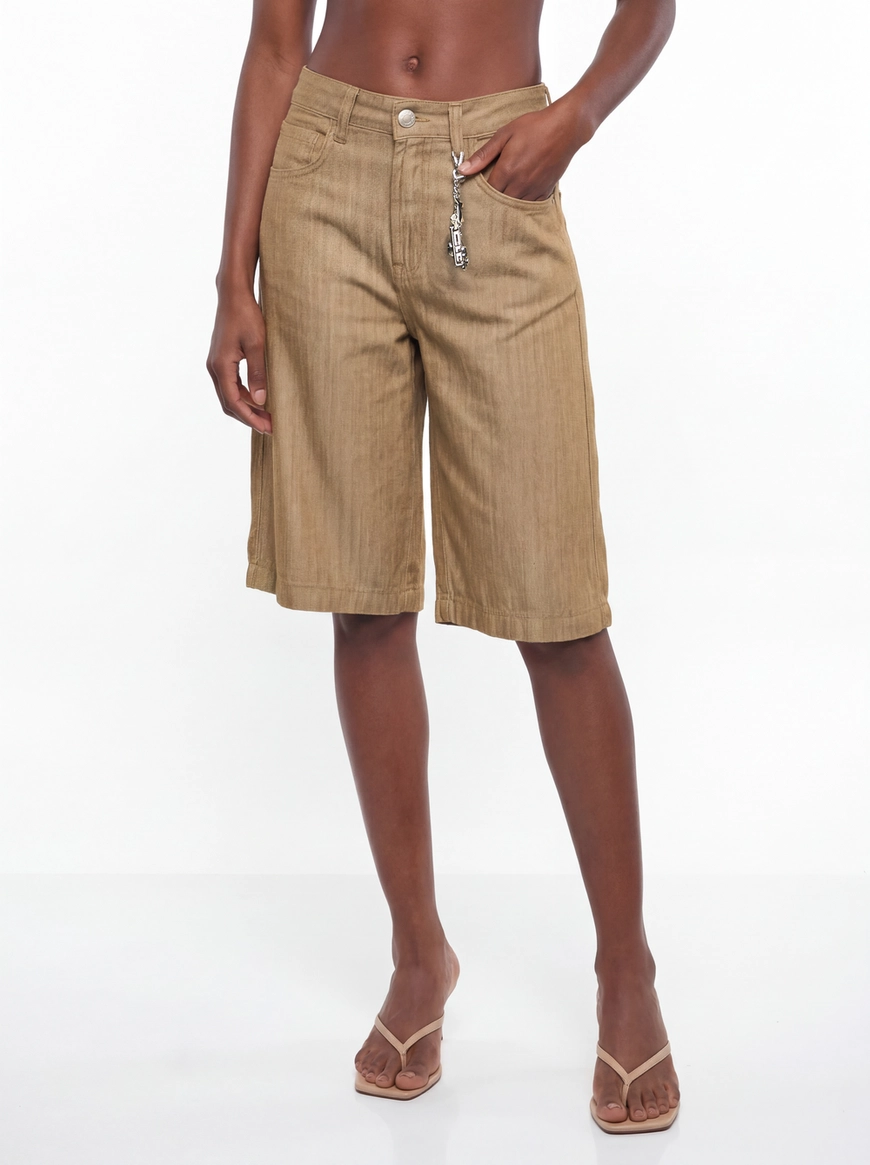 Bermuda Jeans Feminina Baggy Índigo Marrom 3