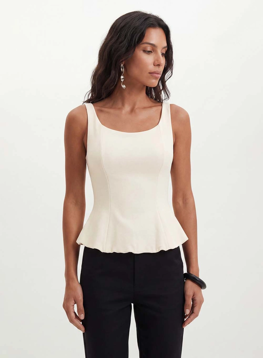 Blusa Feminina Com Barra Evasê - Peplum Bege 1