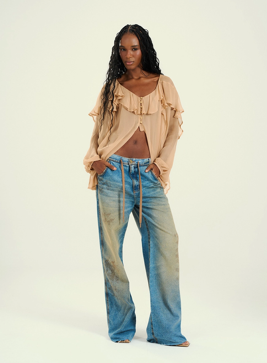 Blusa Feminina Com Babados Bege 1