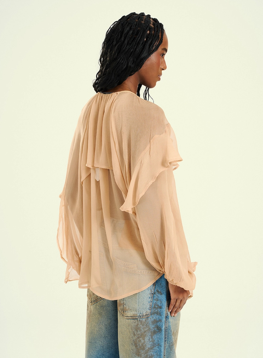 Blusa Feminina Com Babados Bege 2