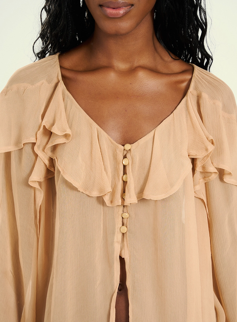 Blusa Feminina Com Babados Bege 3