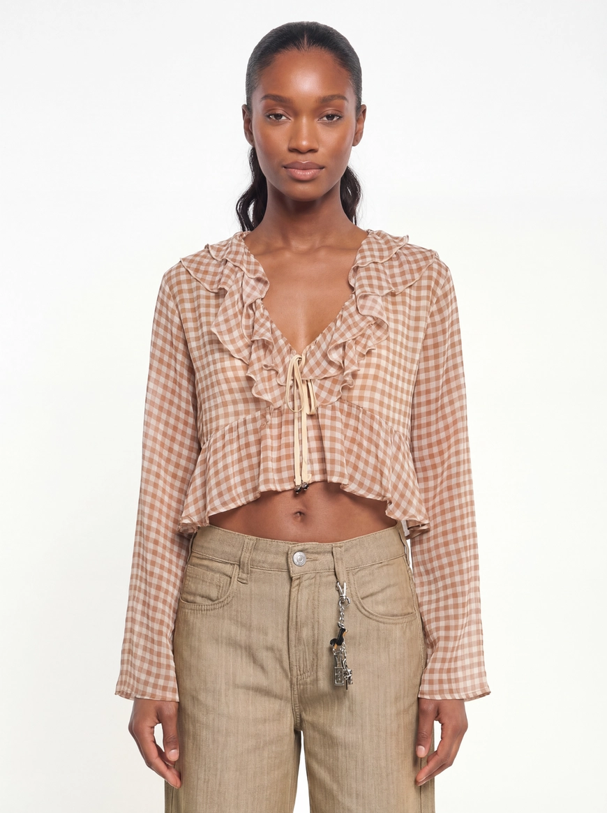 Blusa Solta Com Babados Amarração - Vichy Estampados 3