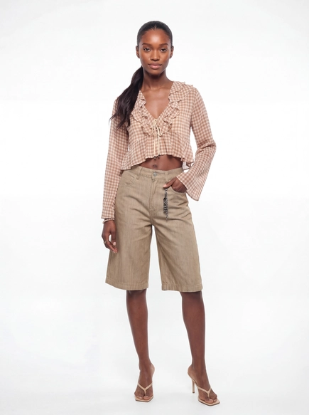 Blusa Solta Com Babados Amarração - Vichy