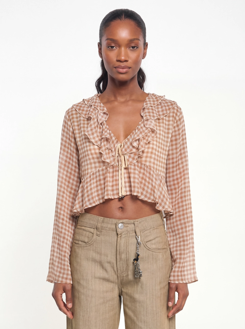 Blusa Solta Com Babados Amarração - Vichy Estampados 3