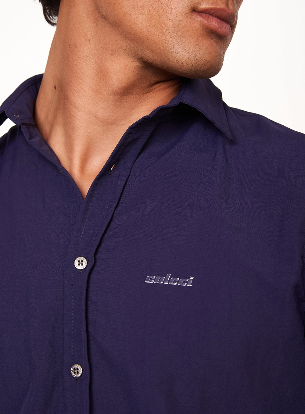 Camisa Masculina Manga Curta Com Botões Azul