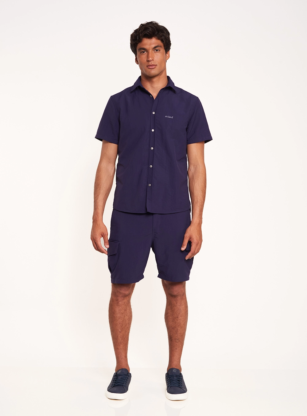 Camisa Masculina Manga Curta Com Botões Azul