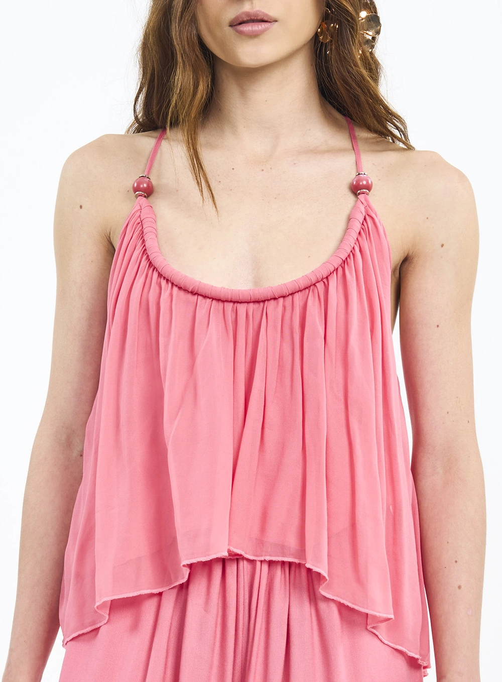 Blusa Com Babados E Miçangas Rosa