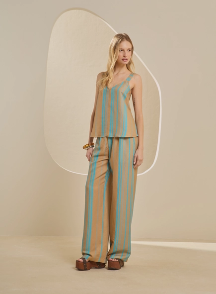 Calça Alfaiataria Feminina Reta Estampada
