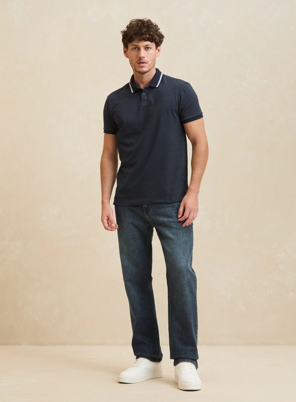 Polo Masculina Muscle Com Friso Em Contraste Azul 1