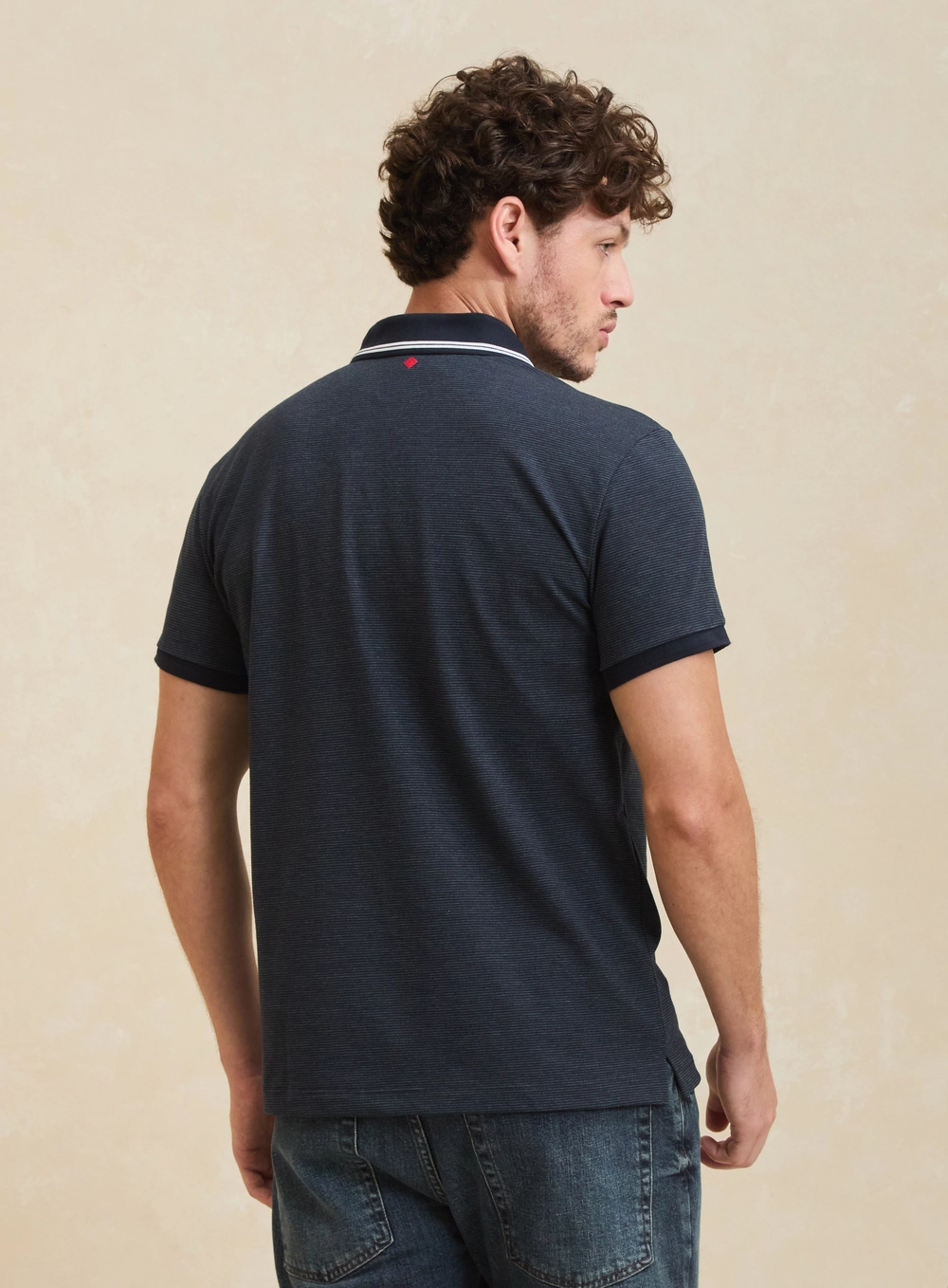 Polo Masculina Muscle Com Friso Em Contraste Azul 2