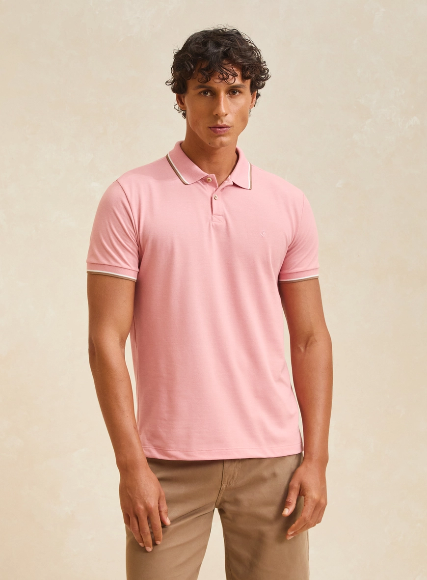 Polo Masculina Muscle Com Friso Rosa 3