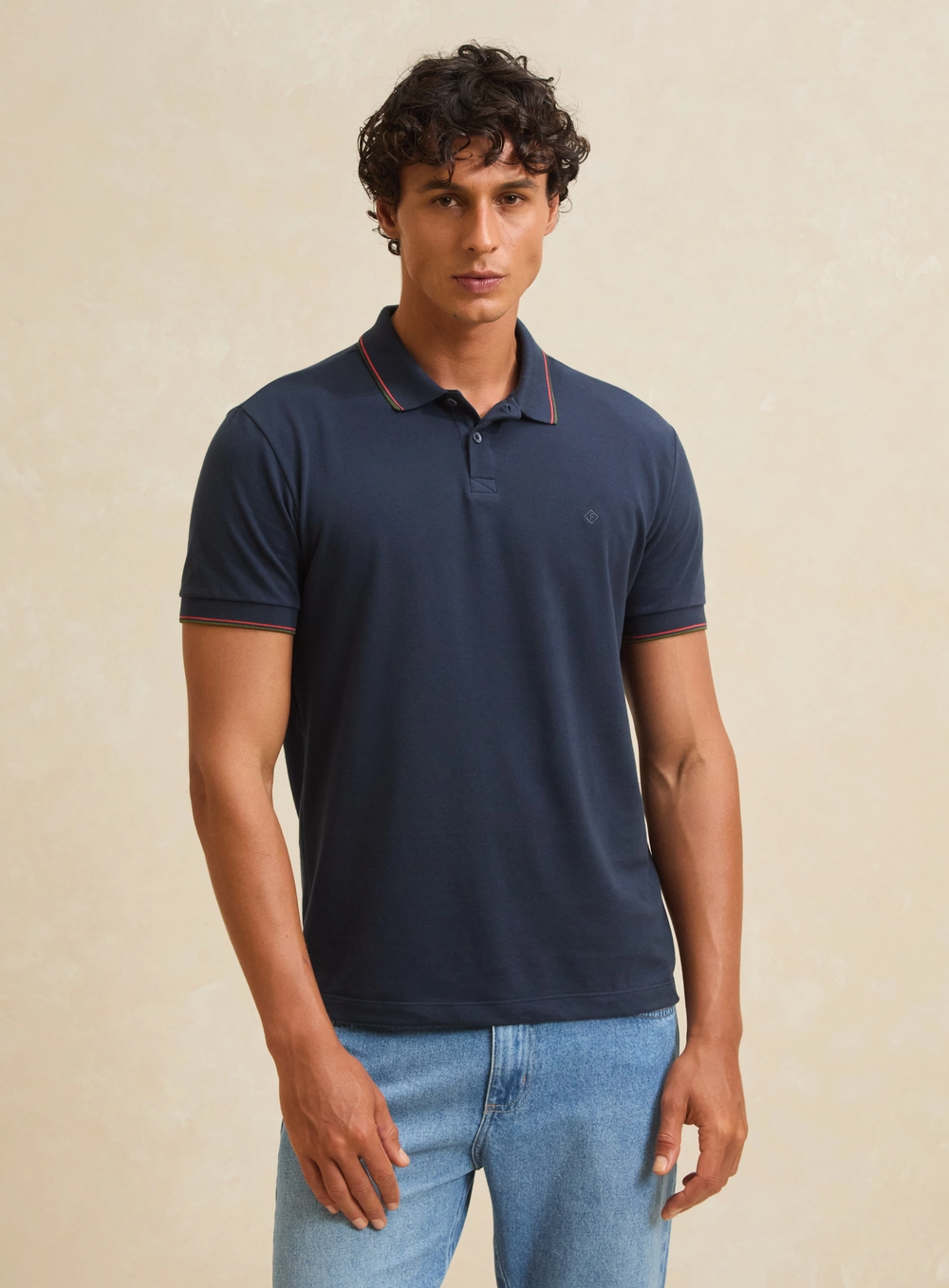 Polo Masculina Muscle Piquet Com Frisos Azul 3