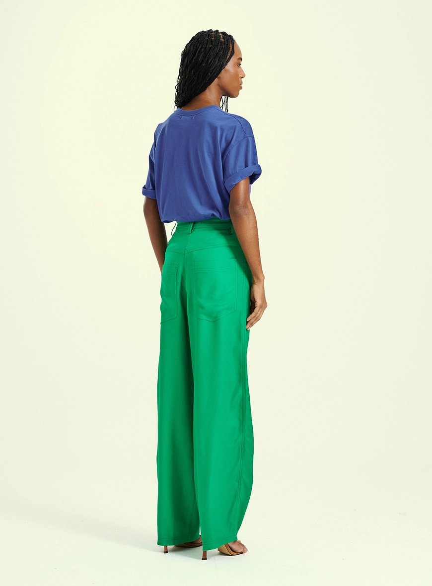 Calça Feminina Wide Leg Com Bolsos Verde 2