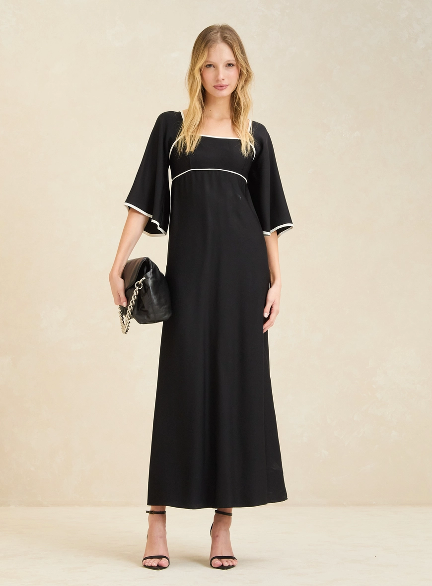 Vestido Midi Amplo Manga Ampla Preto 1
