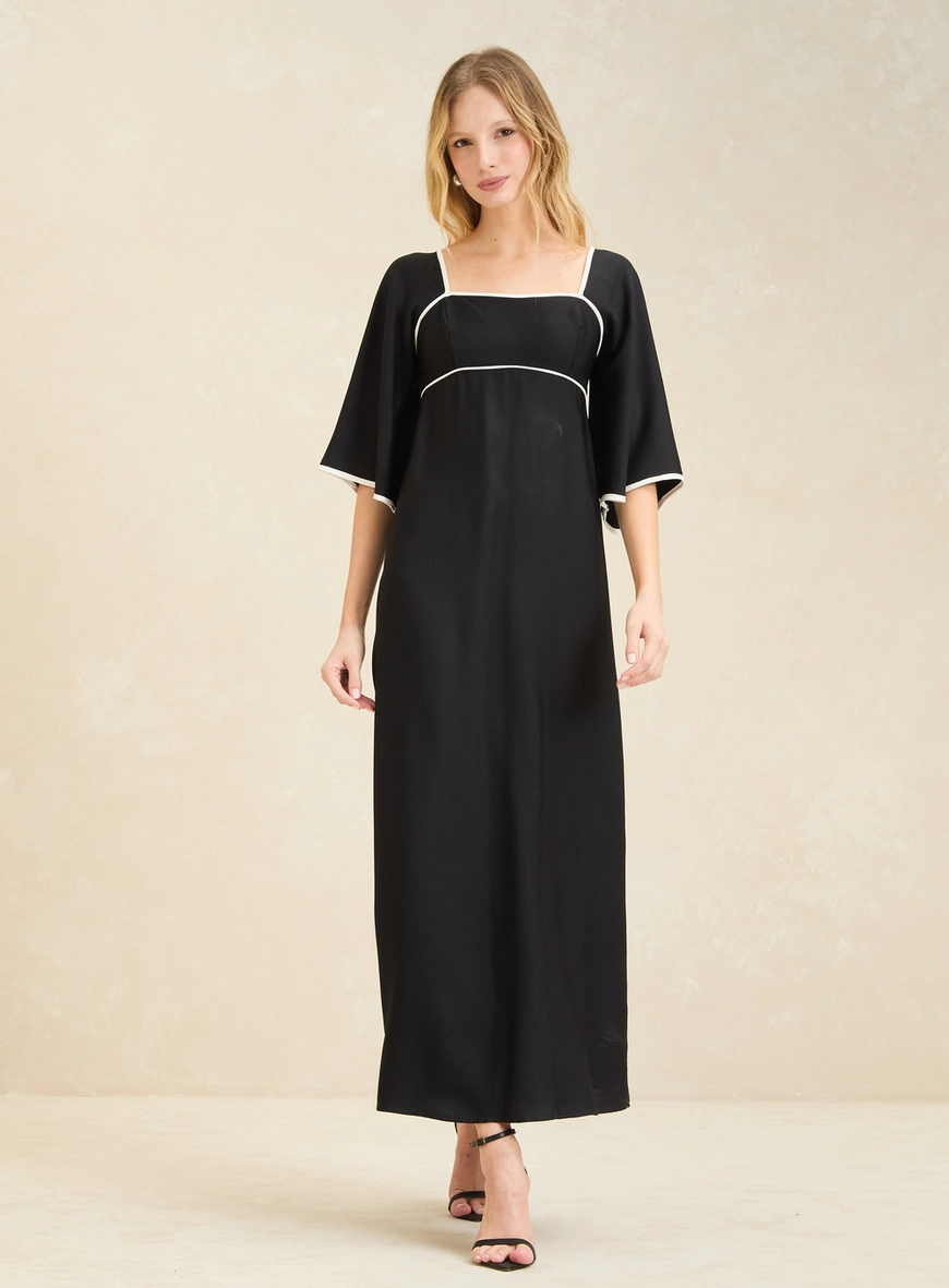 Vestido Midi Amplo Manga Ampla Preto 3