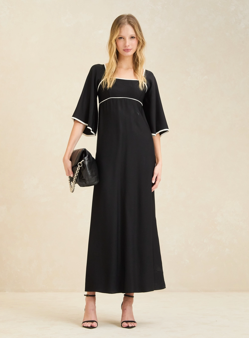 Vestido Midi Amplo Manga Ampla Preto 1