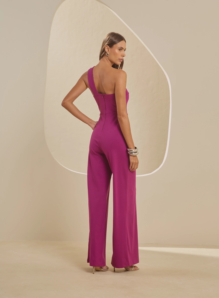 Macacão Pantalona Um Ombro Só Rosa