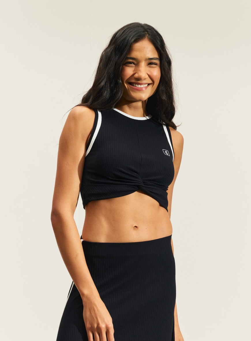Top Cropped Feminino Canelado Com Nó