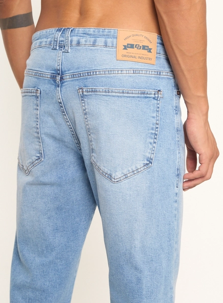 Calça Masculina Reta Jeans Estonada Clara Índigo