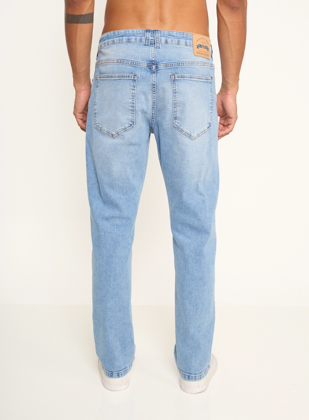 Calça Masculina Reta Jeans Estonada Clara Índigo