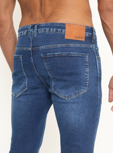 Calça Masculina Skinny Jeans Estonada Índigo