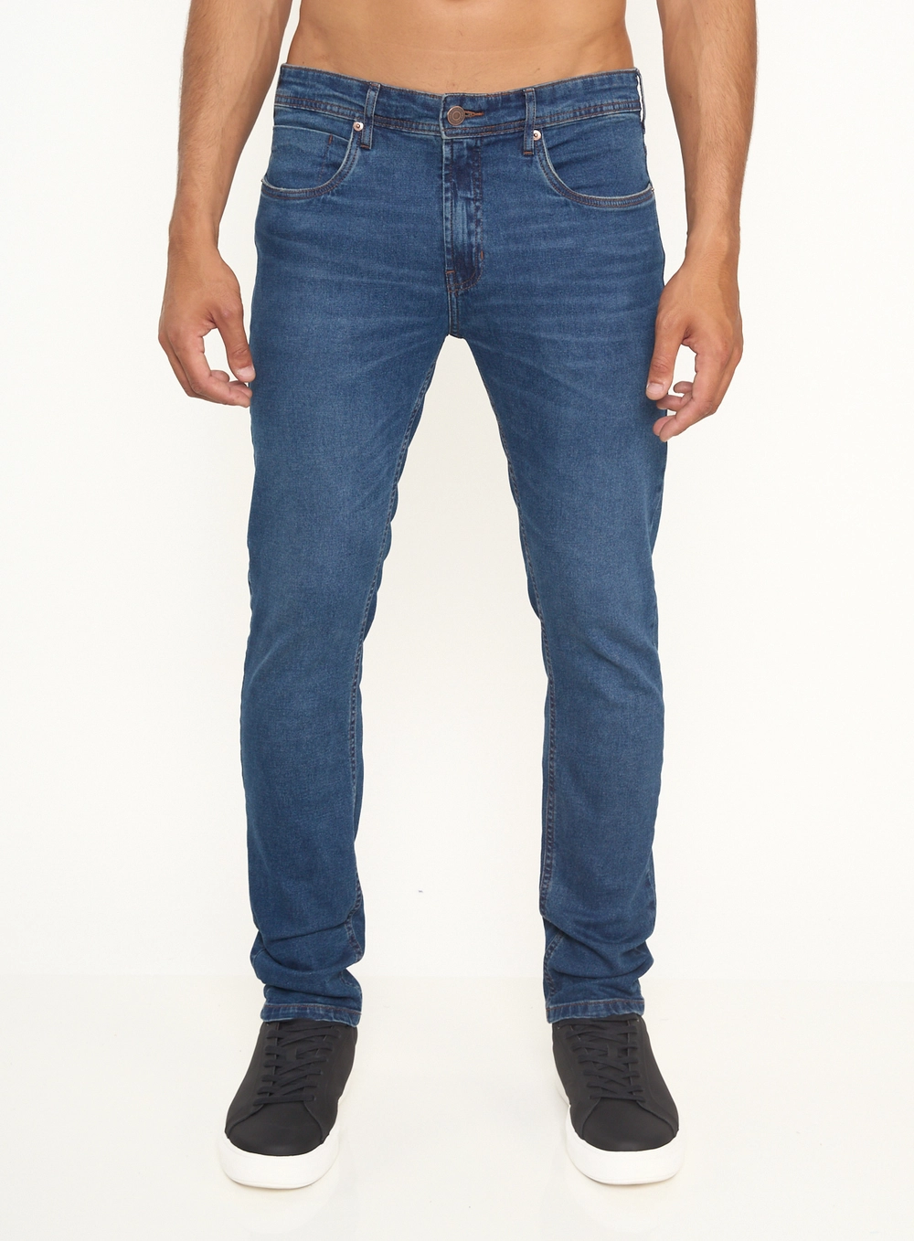 Calça Masculina Jeans Slim Com Efeito De Lavagem Índigo