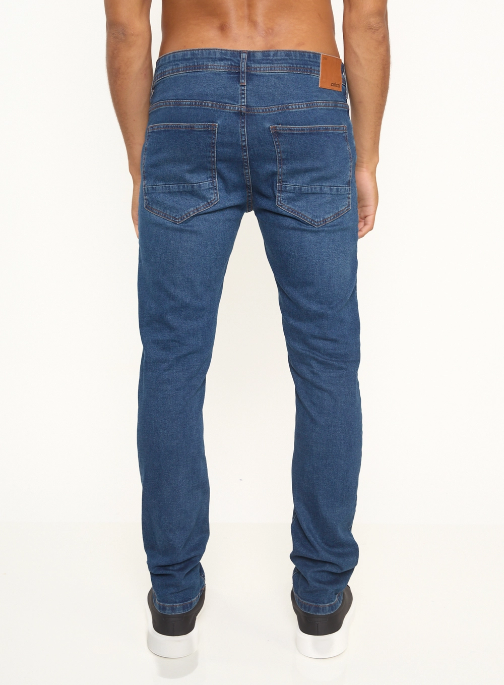 Calça Masculina Jeans Slim Com Efeito De Lavagem Índigo