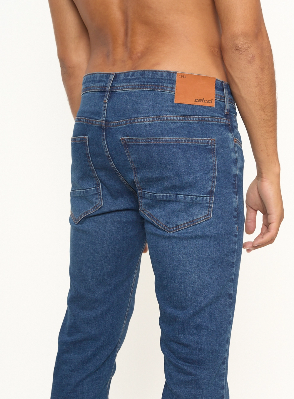 Calça Masculina Jeans Slim Com Efeito De Lavagem Índigo