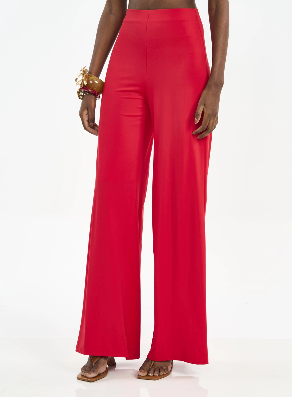 Calça Feminina Pantalona De Cintura Alta Vermelho